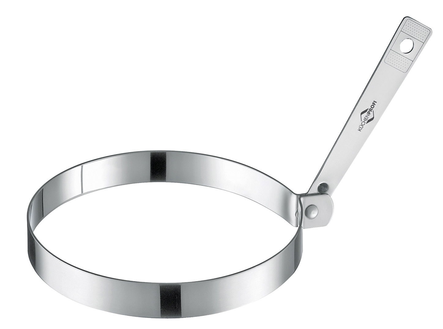 Metallischer Setzei-Ring mit Griff, seitliche Perspektive