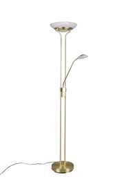 LED-Deckenfluter in goldener Farbe mit zusätzlichem Leselicht, seitliche Perspektive