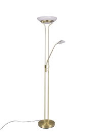 LED-Deckenfluter in goldener Farbe mit zusätzlichem Leselicht, seitliche Perspektive