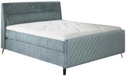 Boxspringbett 180x200 in grauem Stoffbezug, seitliche Perspektive
