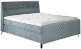 Boxspringbett 180x200 in grauem Stoffbezug, seitliche Perspektive