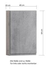 Hängeschrank in Betonoptik, Maße 64 cm Höhe, 40 cm Breite, 20 cm Tiefe, frontale Perspektive