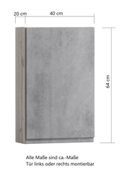 Hängeschrank in Betonoptik, Maße 64 cm Höhe, 40 cm Breite, 20 cm Tiefe, frontale Perspektive