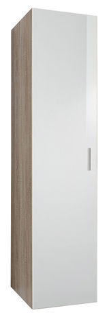 Mehrzweckschrank mit Holzoptik an der Seite und weißer Tür, Frontalansicht