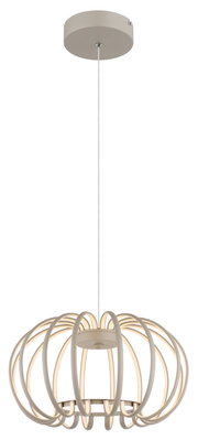 Moderne LED-Hängeleuchte in eleganter, runder Form aus seitlicher Perspektive.