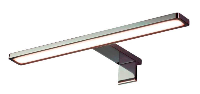 LED-Aufsatzleuchte in seitlicher Perspektive, modernes Design mit rechteckigem Leuchtkörper und Wandhalterung.