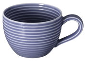 Blauw espressokopje met geribbeld patroon, zijaanzicht