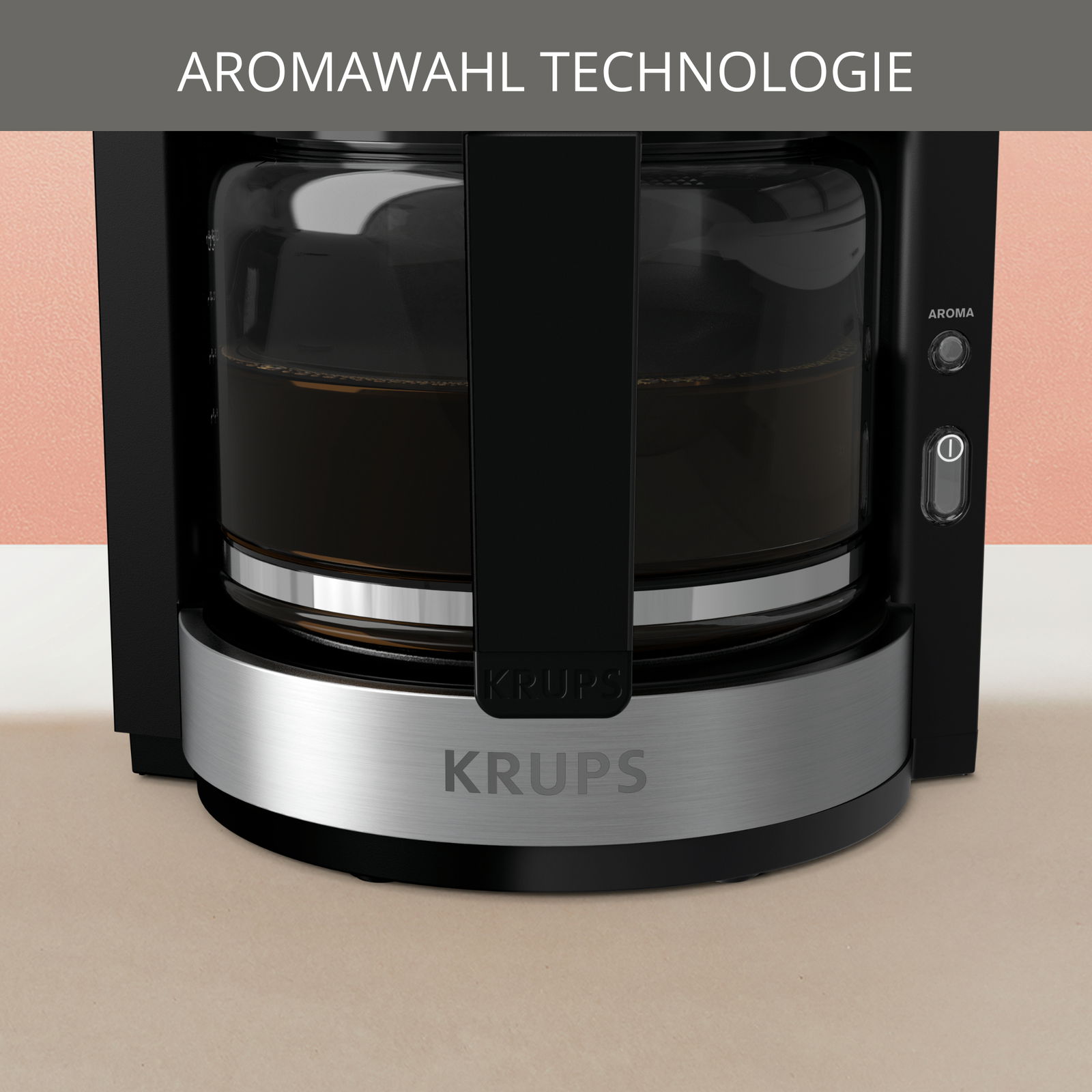 Nahaufnahme der Kaffeemaschine ProAroma Plus mit Aromawahl-Technologie, Vorderansicht