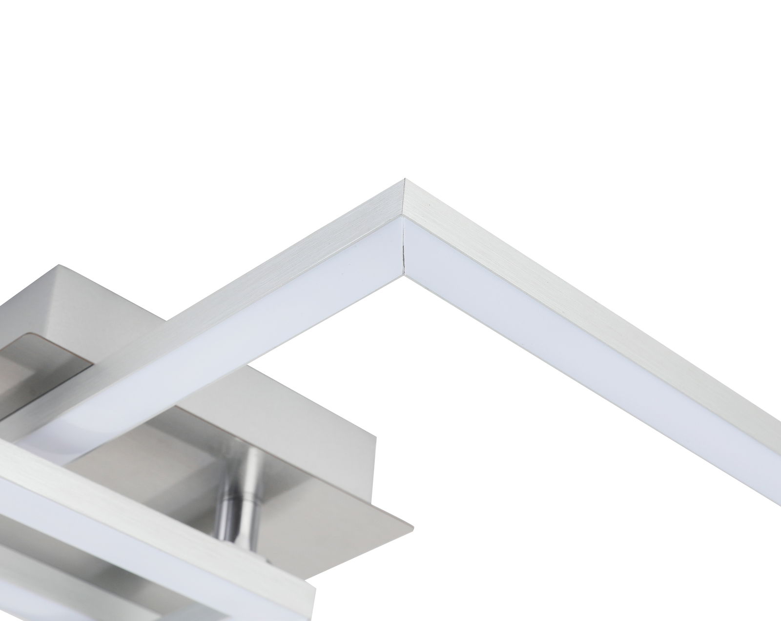 Moderne LED-Deckenleuchte Panther aus gebürstetem Metall, seitliche Perspektive