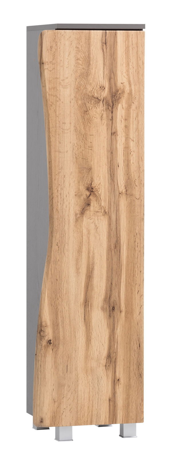 Moderner Midischrank mit Holzoptik, seitliche Perspektive