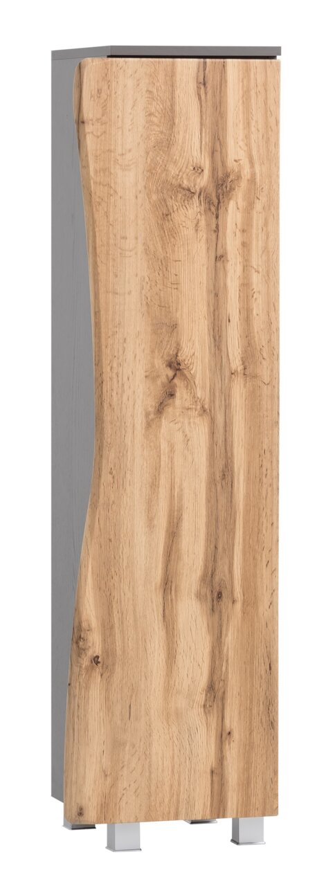 Moderner Midischrank mit Holzoptik, seitliche Perspektive