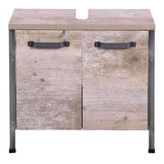 Waschbeckenunterschrank aus Holz mit zwei Türen und Metallgriffen, frontale Ansicht
