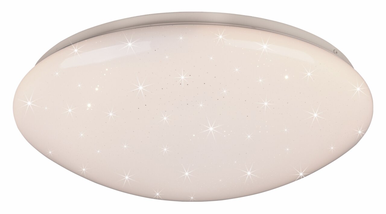 Runde LED-Deckenleuchte LUKIDA mit funkelndem Sternenhimmel-Effekt, Ansicht von unten.