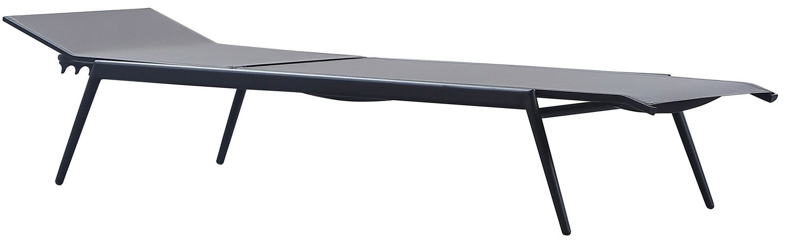 Moderne Sonnenliege aus Metall in seitlicher Perspektive