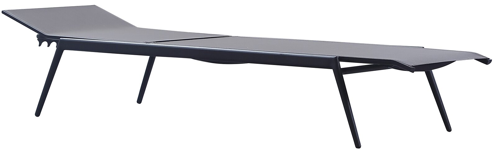 Moderne Sonnenliege aus Metall in seitlicher Perspektive