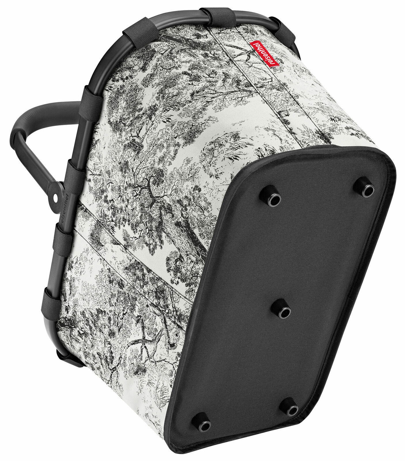 Carrybag mit schwarz-weißem Baum-Muster, seitliche Perspektive