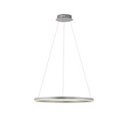 Moderne Pendelleuchte RITUS in seitlicher Perspektive, Durchmesser 58,5 cm, Höhe 120 cm, mit schlankem, kreisförmigem Design.