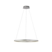 Moderne Pendelleuchte RITUS in seitlicher Perspektive, Durchmesser 58,5 cm, Höhe 120 cm, mit schlankem, kreisförmigem Design.