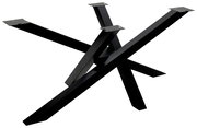 Schwarzes, modernes Tischgestell aus Metall in X-Form, seitliche Perspektive