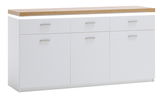 Modernes Sideboard in Weiß mit Holzplatte, Frontansicht