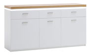 Modernes Sideboard in Weiß mit Holzplatte, Frontansicht