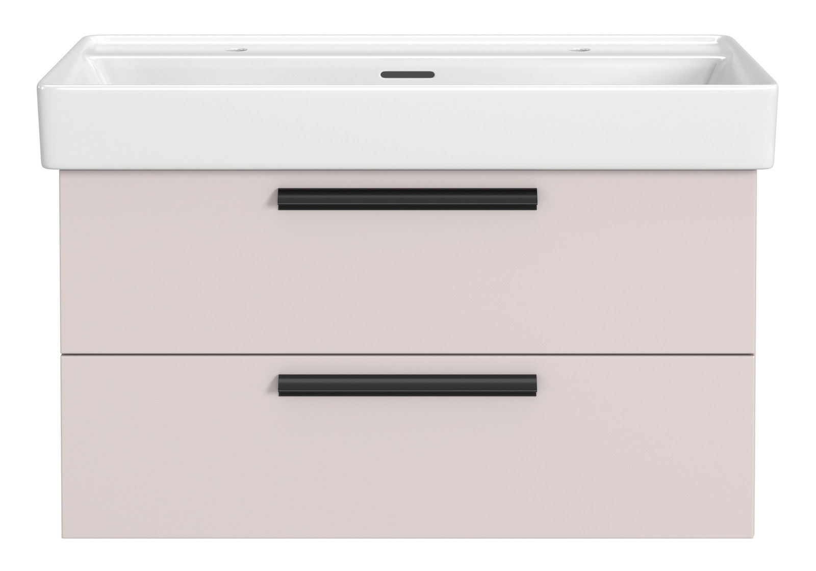 XORA Wastafelset voor 2 kranen VANNES Frontansicht eines modernen Waschtisch-Sets mit zwei Schubladen und Platz für zwei Armaturen, in elegantem Design.