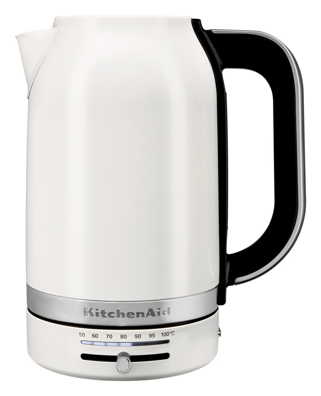 KitchenAid Wasserkocher 1,7 l Monochrome 5KEK1701EPL Weißer Wasserkocher mit schwarzem Griff und Temperaturanzeige, seitliche Perspektive