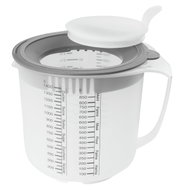 Messbecher 1,4L mit Skala für Zucker und Mehl, seitliche Perspektive
