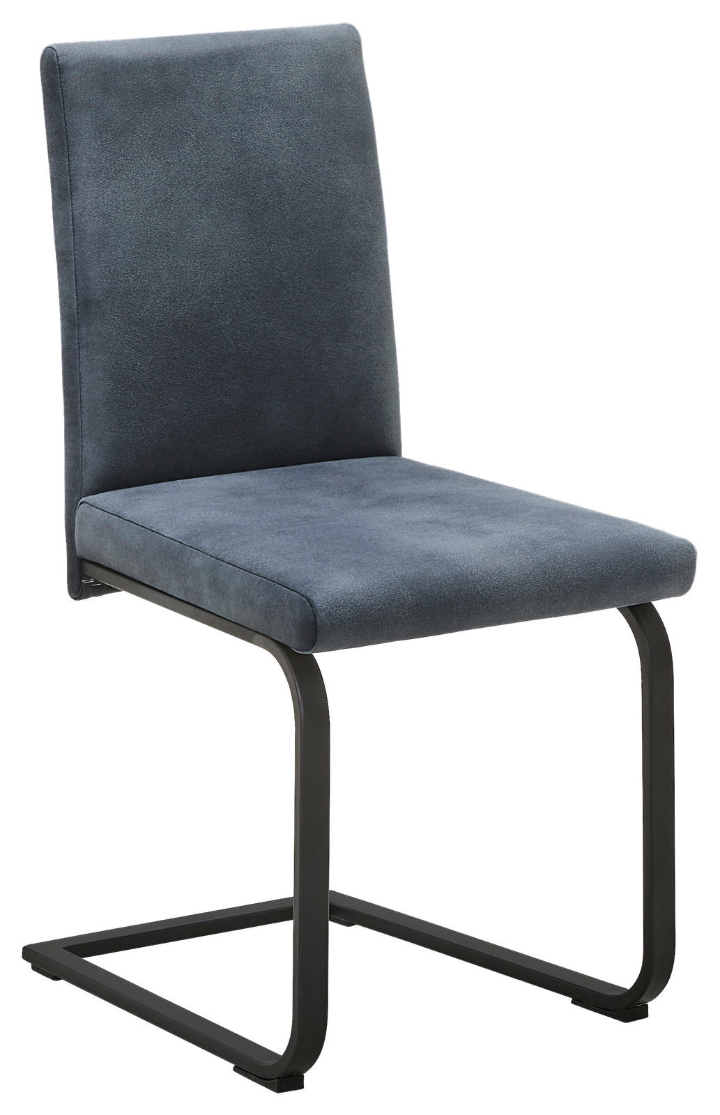 Valnatura Freischwinger-Stuhl TARVIS Freischwinger-Stuhl in seitlicher Perspektive mit dunkelgrauem Stoffbezug und schwarzem Metallgestell.