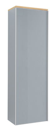 Moderner Hängegarderobenschrank in Grau mit Holzoberfläche, Frontalansicht