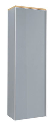 Moderner Hängegarderobenschrank in Grau mit Holzoberfläche, Frontalansicht