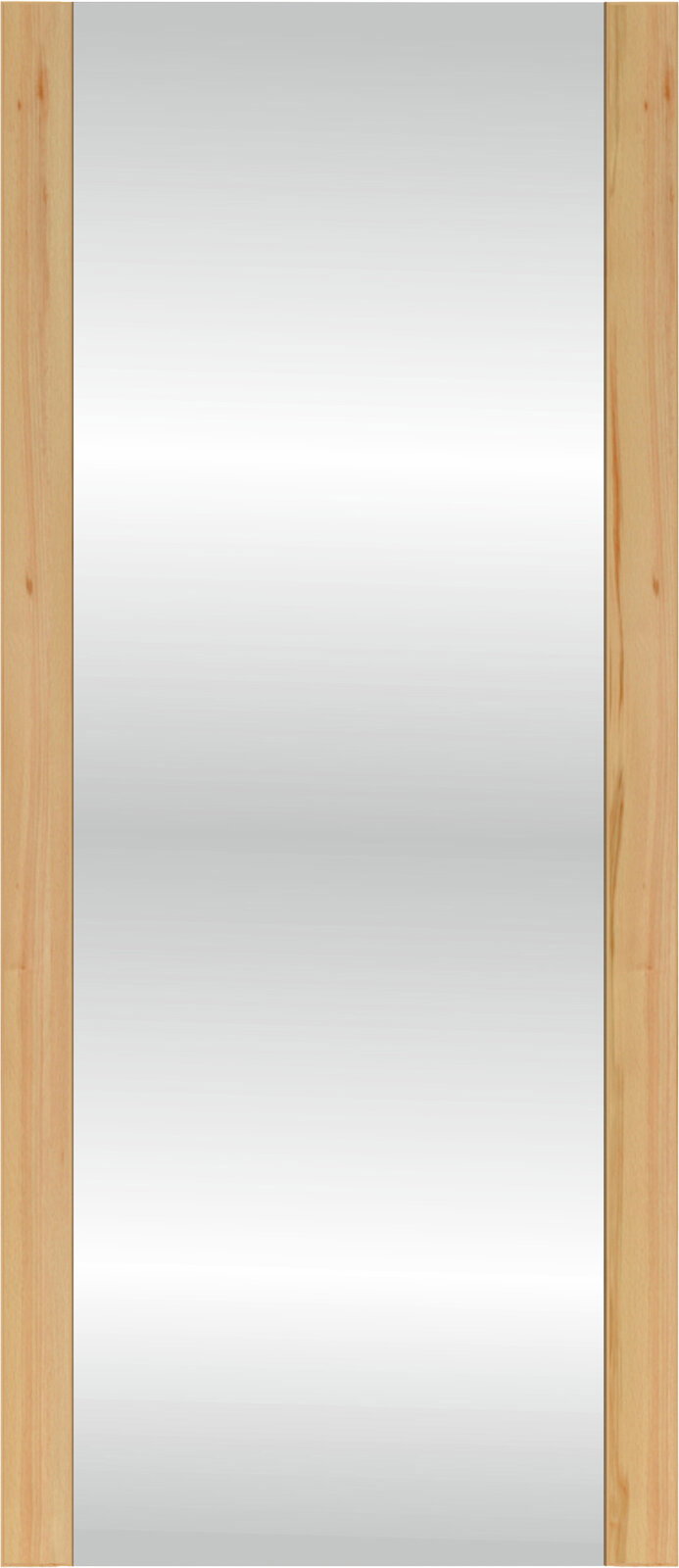 Hoher Wandspiegel mit schmalem Rahmen aus hellem Holz, frontale Ansicht