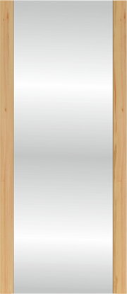 Hoher Wandspiegel mit schmalem Rahmen aus hellem Holz, frontale Ansicht