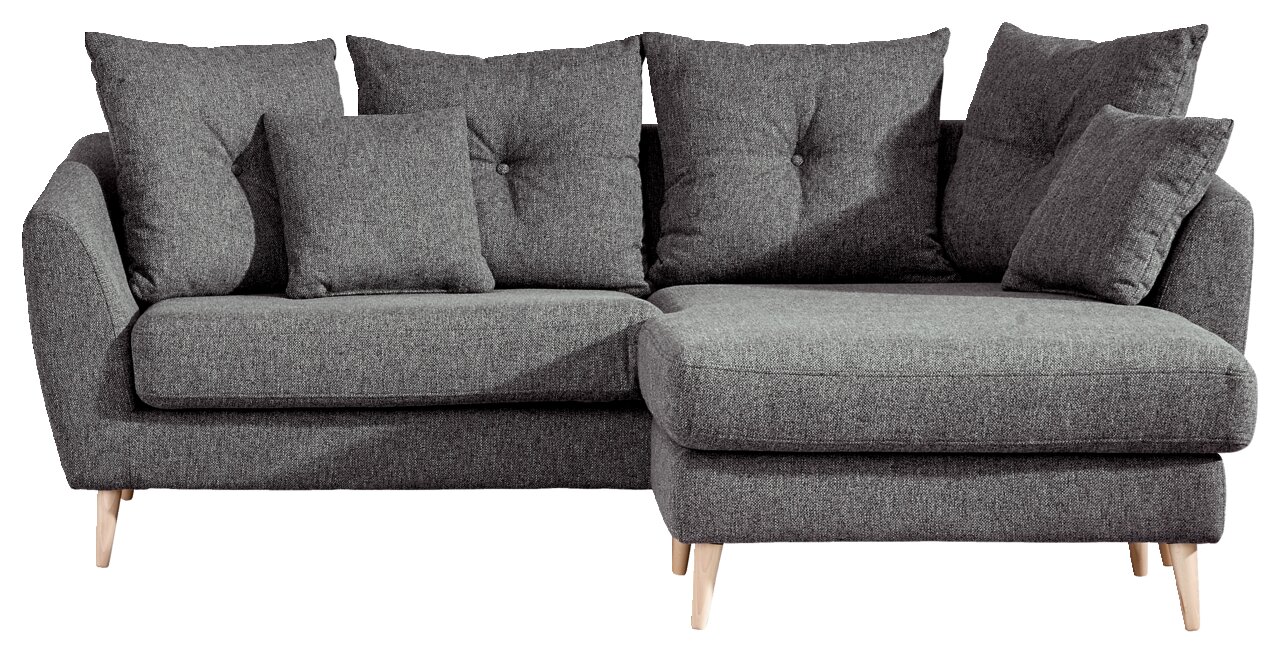 Graues Ecksofa mit Holzfüßen, Ansicht von vorne