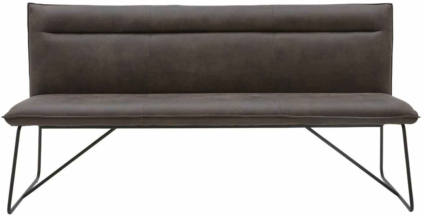 Frontale Ansicht einer modernen, dunkelgrauen Bank mit Metallbeinen aus der Serie Valnatura SCALA.