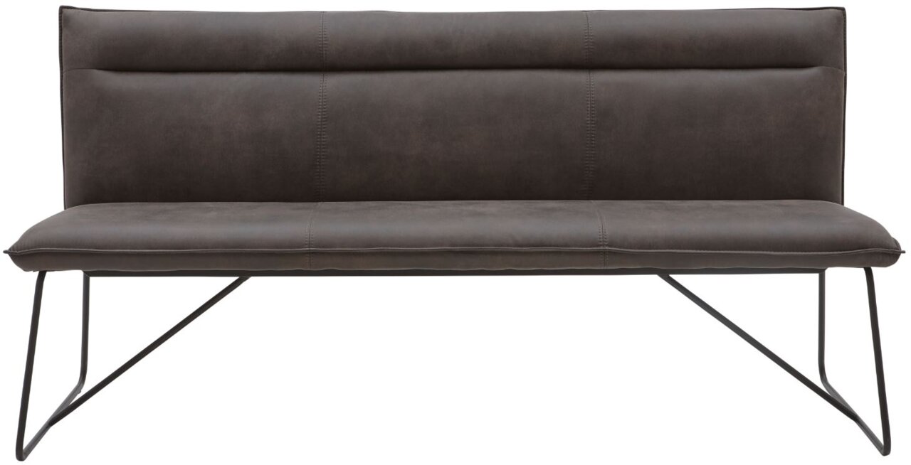 Frontale Ansicht einer modernen, dunkelgrauen Bank mit Metallbeinen aus der Serie Valnatura SCALA.