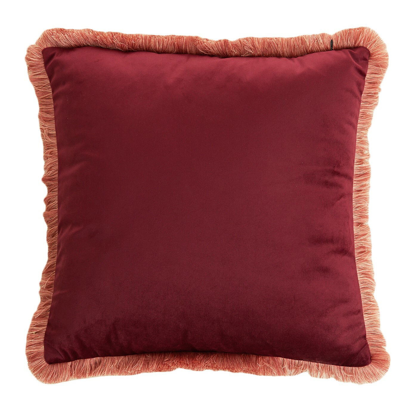 Rotes Kissen mit Fransen, Vorderansicht