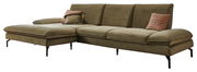 Grünes Longchair-Sofa mit Kissen, seitliche Perspektive