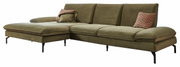 Grünes Longchair-Sofa mit Kissen, seitliche Perspektive
