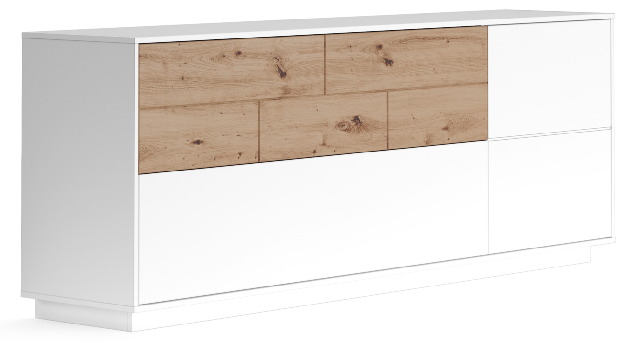 Z2 Sideboard SOLE Modernes Sideboard in Weiß mit Holzoptik-Elementen, seitliche Perspektive