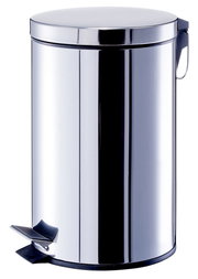 Silberner Treteimer mit 12 Litern Fassungsvermögen, seitliche Ansicht