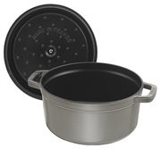 Runde Cocotte 28cm mit abgenommenem Deckel, seitliche Perspektive