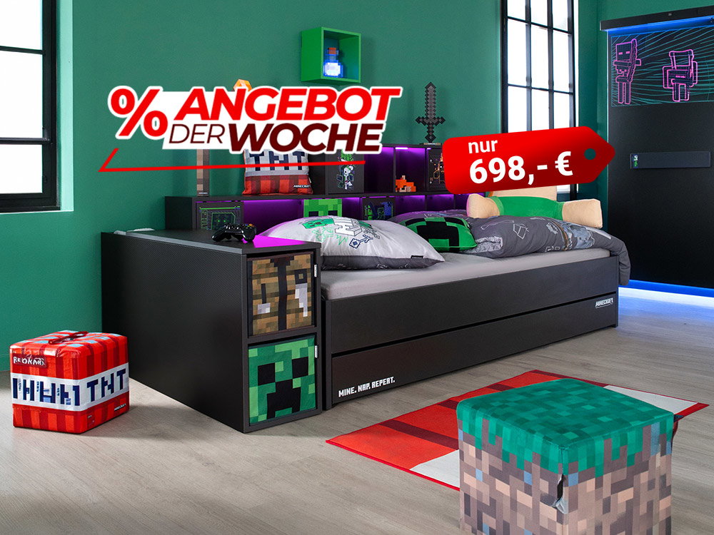 Modernes Minecraft-Kinderzimmer mit Bett, LED-Regal und Deko, Angebot der Woche für 698 €