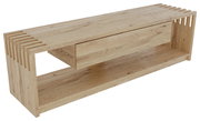 TV-Lowboard aus hellem Holz mit modernem Design, seitliche Perspektive