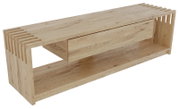 TV-Lowboard aus hellem Holz mit modernem Design, seitliche Perspektive