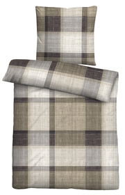 Bettwäsche-Set mit kariertem Muster in Beige- und Brauntönen, Ansicht von oben