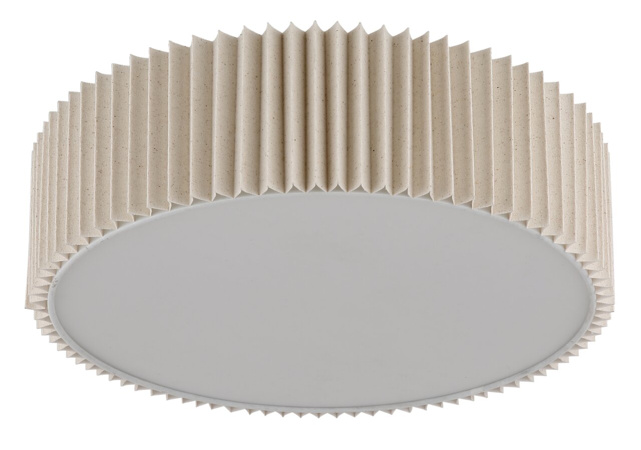 Runde Deckenleuchte mit gefaltetem, cremefarbenem Schirm, Ansicht von unten