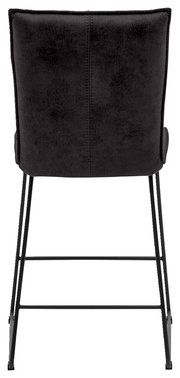Rückansicht eines schwarzen Tresenstuhls mit Metallbeinen