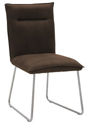 Moderner brauner Stuhl mit Metallbeinen, seitliche Perspektive