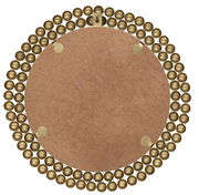 Rückansicht eines runden Spiegels mit dekorativem goldfarbenem Rand aus Kugeln.